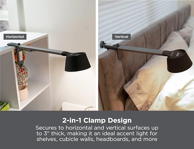 BLACK+DECKER Verve Designer LED Clamp Light, Fits Shelves, Cubicles & Headboards, True White LED + 16M RGB Colors - LeafyLoom