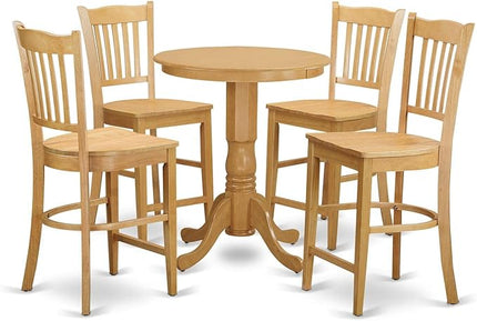 East West Furniture EDGR5-OAK-W Eden 5 Piece Kitchen Counter Set Includes a Round Room Table with Pedestal and 4 Dining Chairs, 30x30 Inch, Oak - LeafyLoom