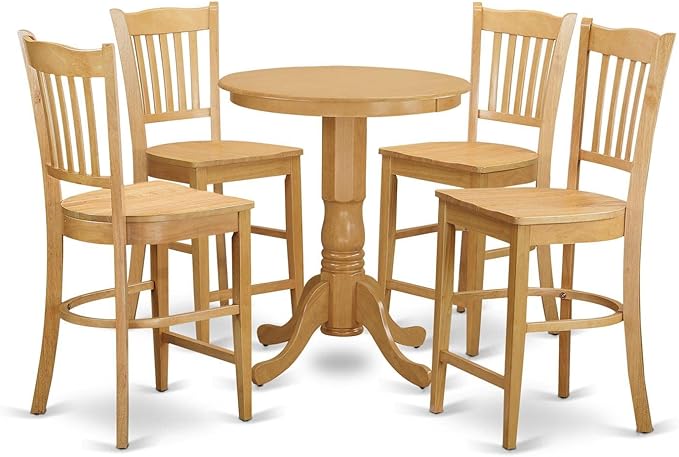 East West Furniture EDGR5-OAK-W Eden 5 Piece Kitchen Counter Set Includes a Round Room Table with Pedestal and 4 Dining Chairs, 30x30 Inch, Oak - LeafyLoom
