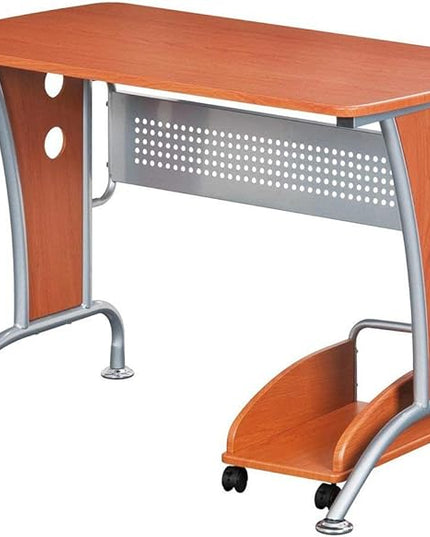 TECHNI MOBILI Modern Computer Desk With Mobile CPU Caddy. Color: Dark Honey - LeafyLoom