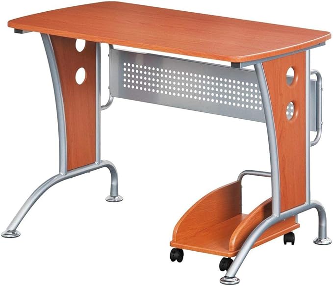 TECHNI MOBILI Modern Computer Desk With Mobile CPU Caddy. Color: Dark Honey - LeafyLoom