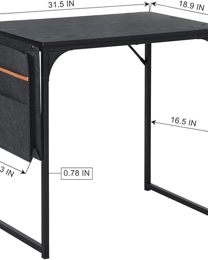 FurnitureR 31.5 inch Small Study Writing Table with Storage Bag Space Saving for Home Office, Modern PC Metal Frame Computer Desk, Black - LeafyLoom