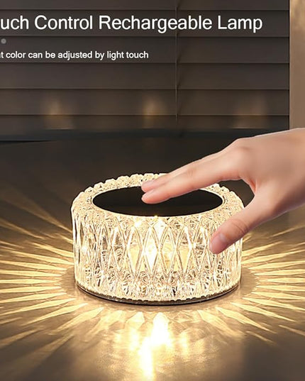 Portable Crystal LED Table Lamp, 3-Levels Brightness Desk Lamp, 3 Color Touch Control Rechargeable Lamp, Night Light, Bedside Lamp,Dining Room Lamp (3 Color) - LeafyLoom