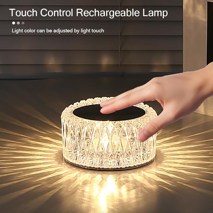 Portable Crystal LED Table Lamp, 3-Levels Brightness Desk Lamp, 3 Color Touch Control Rechargeable Lamp, Night Light, Bedside Lamp,Dining Room Lamp (3 Color) - LeafyLoom