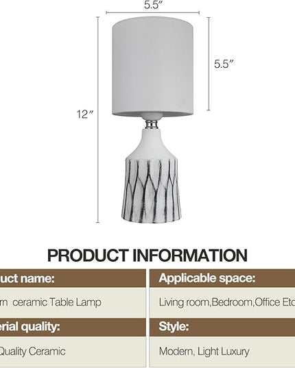 AIDENOEY Small Table Lamp for Bedroom-Bedside Desk Lamps Set of 2,with 3 Way DimmableTouch Control,Nightstand Ceramic Lamp with Fabric Shade for Kids Room,Living Room,Dorm,Home Office(Black+White) - LeafyLoom