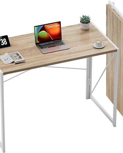Coavas 31.5 inch Folding Desk No Assembly Required, Writing Computer Desk Space Saving Foldable Table Simple Home Office Desk, White Oak - LeafyLoom