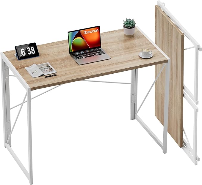 Coavas 31.5 inch Folding Desk No Assembly Required, Writing Computer Desk Space Saving Foldable Table Simple Home Office Desk, White Oak - LeafyLoom