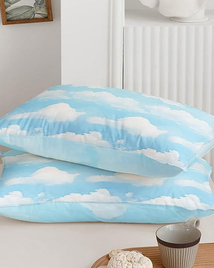 Axolotl Blue Cloud Comforter Set Twin,Light Blue Bedding Set,Cloud Sky Comforter Set Blue Sky and White Clouds Design Bedding Set,Sky Blue Comforter for Kids Girls Boys Teens,1 Quilt 2 Pillowcases - LeafyLoom