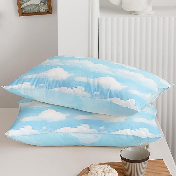 Axolotl Blue Cloud Comforter Set Twin,Light Blue Bedding Set,Cloud Sky Comforter Set Blue Sky and White Clouds Design Bedding Set,Sky Blue Comforter for Kids Girls Boys Teens,1 Quilt 2 Pillowcases - LeafyLoom