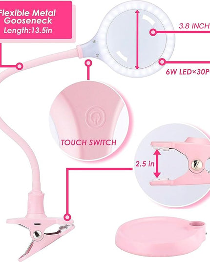 5X Magnifying Lamp，Lighted Magnifying Glass with Light and Stand Hands Free, Desk Magnifying Light, LED Magnifier Work Lamp for Women, Ladies, Kids Reading. - LeafyLoom