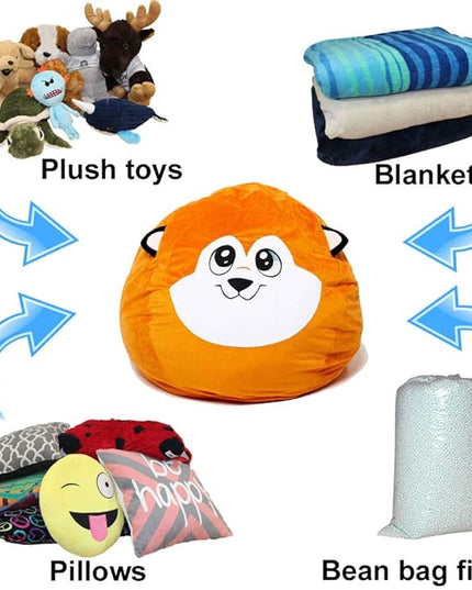 Extra Large Animal Bean Bag Chair Cover and Soft Toy and Linen Storage Organizer for Room Decor (Fox) - LeafyLoom