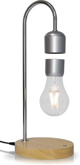 Magnetic Levitating Bulb Lamp - Cool Floating Lamps for Office and Home Decor -Magnetic Levitation Night Light, 6.3” x 4.3” x 14.4”, Chrome/Silver - LeafyLoom