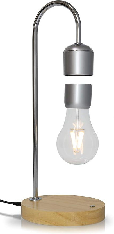 Magnetic Levitating Bulb Lamp - Cool Floating Lamps for Office and Home Decor -Magnetic Levitation Night Light, 6.3” x 4.3” x 14.4”, Chrome/Silver - LeafyLoom