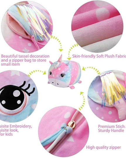 Unicorn Stuffed Animal Storage for Teens Girls Bedroom, Kids Bean Bag Chairs, Super Soft Velvet Fabric Large Size Covers Only - LeafyLoom