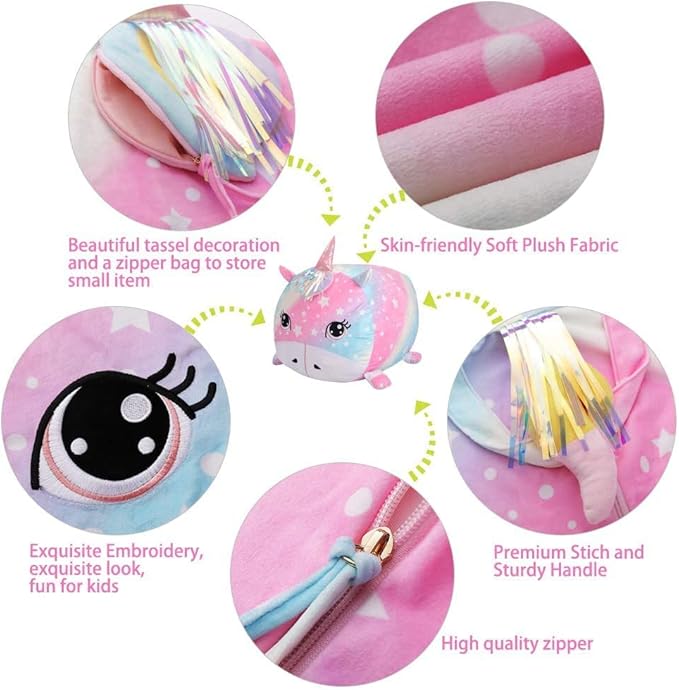 Unicorn Stuffed Animal Storage for Teens Girls Bedroom, Kids Bean Bag Chairs, Super Soft Velvet Fabric Large Size Covers Only - LeafyLoom
