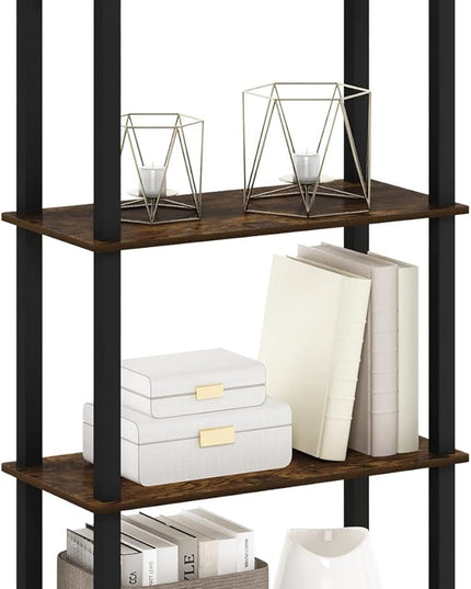 Furinno Turn-S-Tube 4-Tier Compact Multipurpose Shelf Display Rack with Square Tube, Amber Pine/Black - LeafyLoom