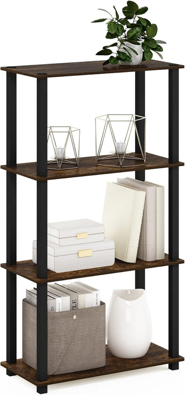 Furinno Turn-S-Tube 4-Tier Compact Multipurpose Shelf Display Rack with Square Tube, Amber Pine/Black - LeafyLoom