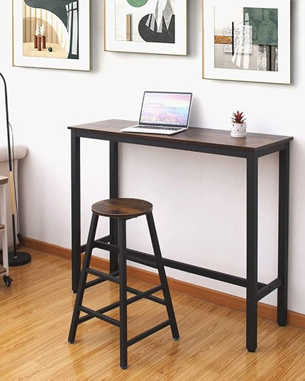 Kitchen Table, Heavy Duty Metal Frame, Industrial Style, for Living, Dining Room, Rustic Brown. - LeafyLoom