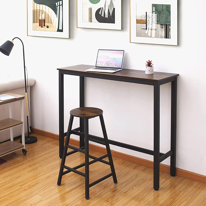 Kitchen Table, Heavy Duty Metal Frame, Industrial Style, for Living, Dining Room, Rustic Brown. - LeafyLoom