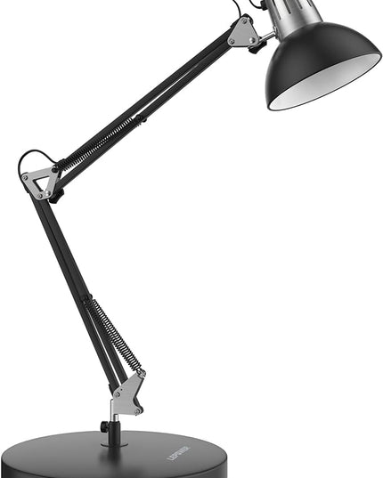 LEPOWER Metal Desk Lamp, Adjustable Goose Neck Architect Table Lamp with On/Off Switch, Swing Arm Desk Lamp with Clamp, Eye-Caring Reading Lamp for Bedroom, Study Room &Office (Black) - LeafyLoom