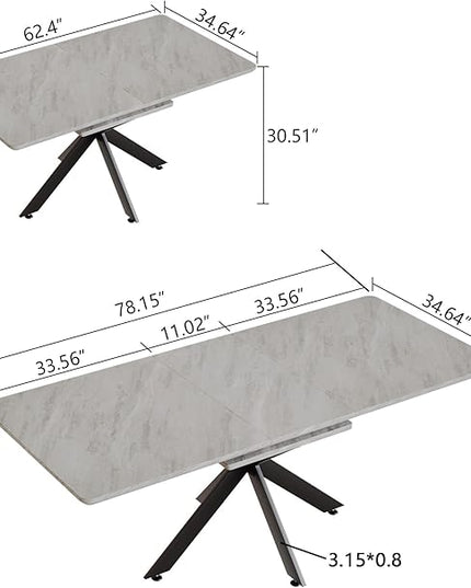 NicBex 62.4Inch Rectangular Extendable Dining Table,Mid-Century Modern Kitchen Table with Black Metal X-Shape Legs for 6 to 8,Large Dining Room Table for Kitchen,Meeting Room and Living Room,Grey - LeafyLoom
