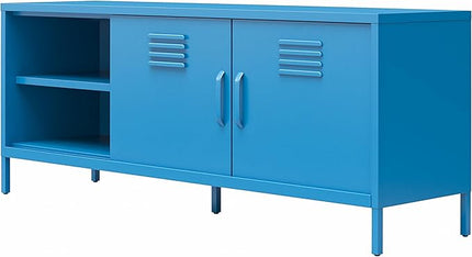 Novogratz Cache Metal Locker-Style TV Stand for TVs up to 65", Bright Blue - LeafyLoom