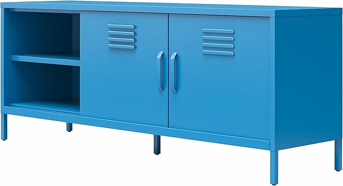 Novogratz Cache Metal Locker-Style TV Stand for TVs up to 65", Bright Blue - LeafyLoom