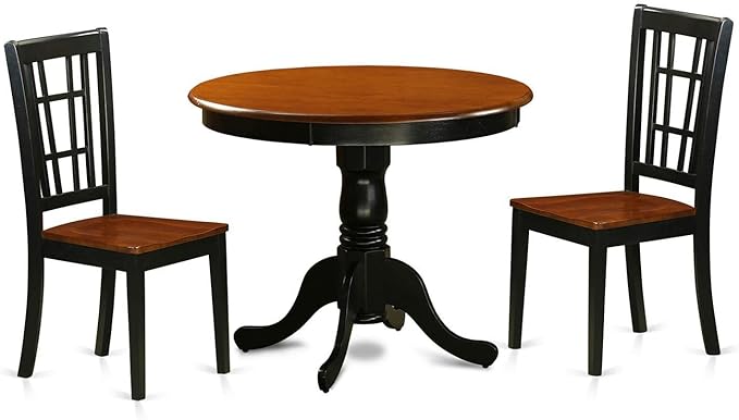 East West Furniture ANNI3-BLK-W 3 Piece Modern Set Contains a Round Kitchen Table with Pedestal and 2 Dining Room Chairs, 36x36 Inch, Black & Cherry - LeafyLoom