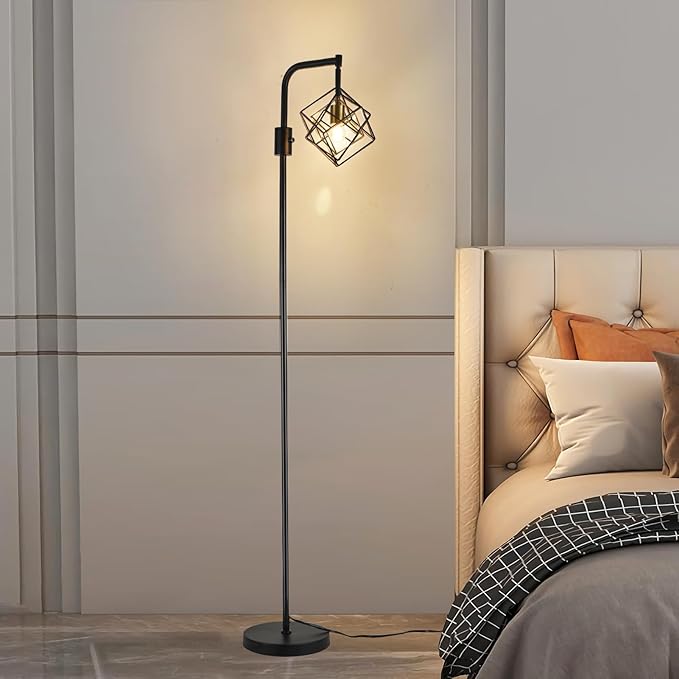 Dimmable Farmhouse Floor Lamp for Living Room, 1 Light Rustic Standing Tall Lamp, Modern Bright Floor Lamp, Industrial Standing Lamp for Bedroom, Tall Pole Lamps Office, LED Bulbs Included. - LeafyLoom