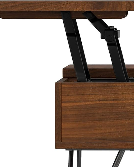 SIMPLIHOME Hunter 32 inch Wide Square Industrial Lift Top Coffee Table in Walnut for The Living Room and Family Room - LeafyLoom