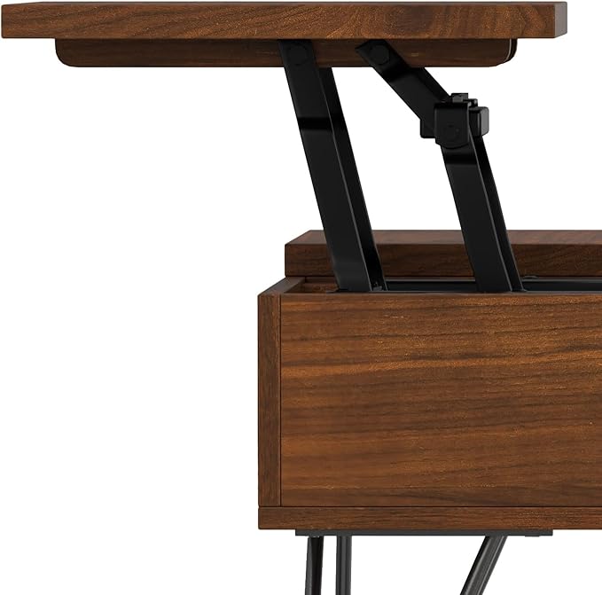 SIMPLIHOME Hunter 32 inch Wide Square Industrial Lift Top Coffee Table in Walnut for The Living Room and Family Room - LeafyLoom