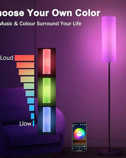RGB Floor Lamp LED Smart: Standing Lamp Work with Alexa & Google Home | Tall Modern Bright Corner Lamps with Remote & WiFi APP for Living Room Bedroom Office Dorm, Simple Linen Lampshade Dimming Light - LeafyLoom