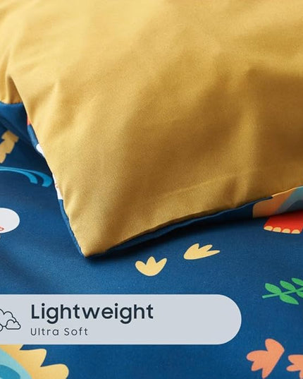 Wake In Cloud - Dinosaur Bedding Set for Boys, Cute Colorful Dinosaur Comforter Set with Sheets, 5 Pieces Kids Bed in a Bag, Navy Blue, Twin Size - LeafyLoom