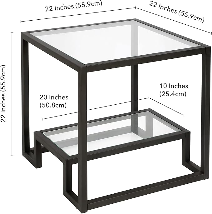 Henn&Hart 22" Wide Square Side Table in Blackened Bronze, Table for Living Room, Bedroom - LeafyLoom