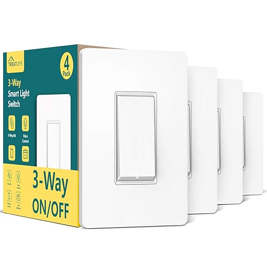 TREATLIFE 3 Way Smart Switch 4 Pack, 2.4Ghz WiFi Smart Light Switch 3 Way Switch Works with Alexa, Google Home and SmartThings, Remote Control, FCC, Schedule, Neutral Wire Required TREATLIFE