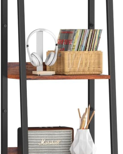 Yoobure Ladder Shelf, 5 Tier Tall Ladder Bookshelf Corner Shelf, Industrial Book Shelf Ladder Bookcase Narrow, Standing Storage Shelves Display Shelf for Bedroom Living Room Office Kitchen Bathroom - LeafyLoom