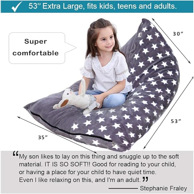 Stuffed Animal Storage Bean Bag Chair Cover | 53" Extra Large Beanbag for Kids and Adults, Plush Toys Holder and Organizer for Boys and Girls | Premium Velvet - Soft & Comfortabl (Stars Style) - LeafyLoom