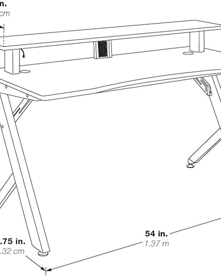 OSP Home Furnishings Area51 Battlestation Gaming Desk with Bluetooth RGB LED Lights, Red - LeafyLoom