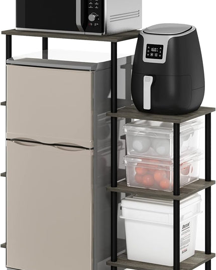 Furinno Turn-N-Tube Toolless Kitchen Storage Shelf Tall, French Oak Grey/Black, Fridge Space - LeafyLoom