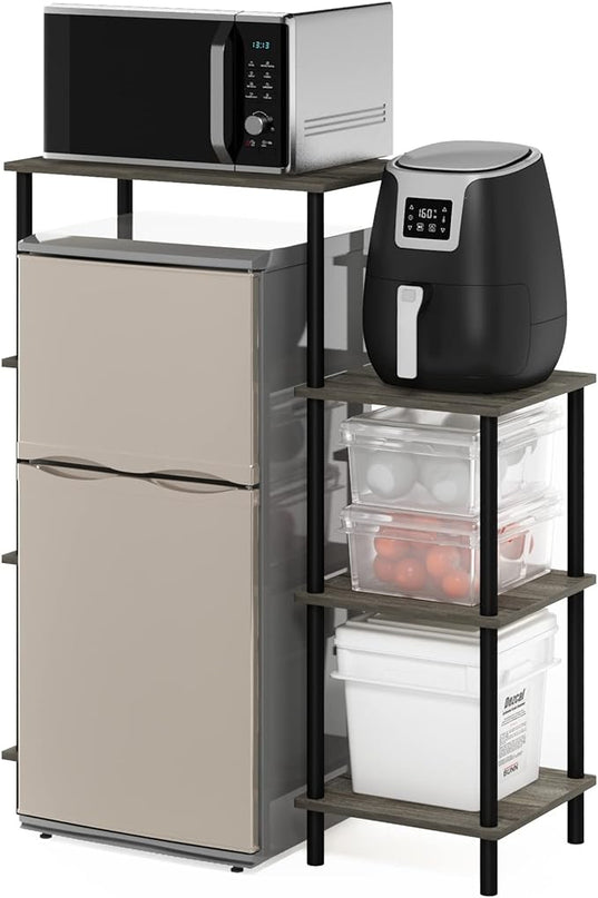 Furinno Turn-N-Tube Toolless Kitchen Storage Shelf Tall, French Oak Grey/Black, Fridge Space - LeafyLoom