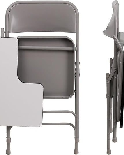 Flash Furniture Rutherford Steel Folding Chair with Right Handed Tablet Arm, Commercial Foldable Conference Room Tablet Arm Chair, Set of 2, Gray - LeafyLoom