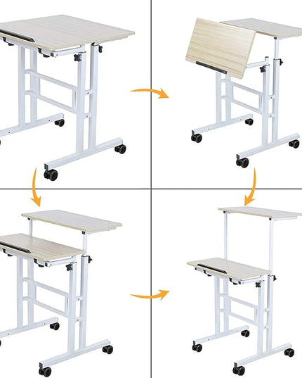 soges Mobile Standing DeskAdjustable Height, Roling Sit-Stand Desk, Small Standing Computer Desk Workstation on Wheels, Sit Stand Up Desk for Home Office, Oak - LeafyLoom