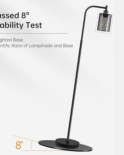 BoostArea Industrial Floor Lamp, Standing Lamp with 2 in 1 Iron Mesh Glass Lampshade, 6W LED Bulb Included, Foot Switch, Bright Modern Floor Lamp for Living Room and Bedroom, Office, Simple Style - LeafyLoom