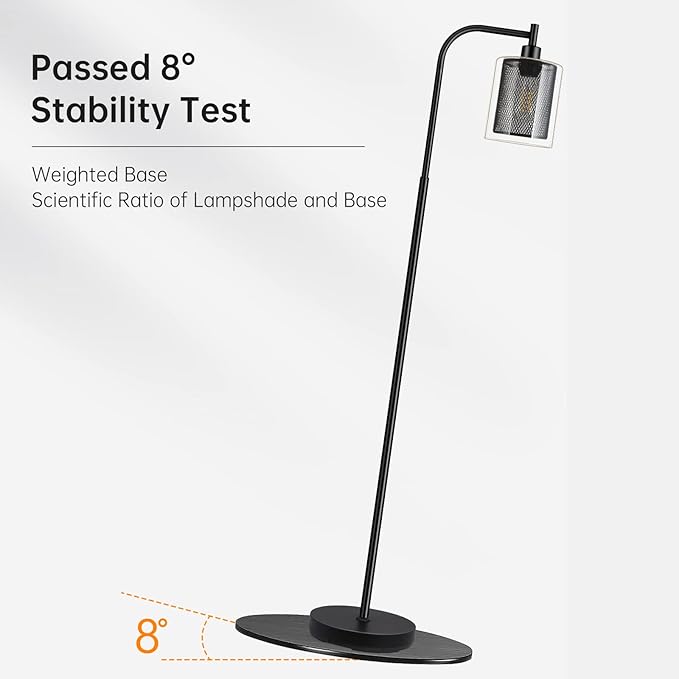 BoostArea Industrial Floor Lamp, Standing Lamp with 2 in 1 Iron Mesh Glass Lampshade, 6W LED Bulb Included, Foot Switch, Bright Modern Floor Lamp for Living Room and Bedroom, Office, Simple Style - LeafyLoom