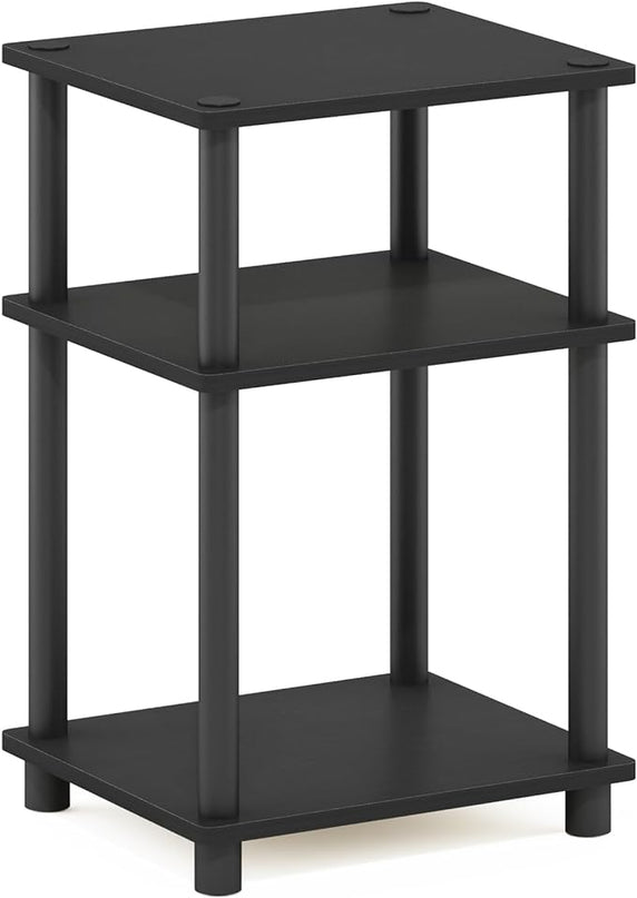 Furinno Simplistic a Frame Computer Desk, Espresso & Just 3-Tier Turn-N-Tube End Table/Side Table/Night Stand/Bedside Table with Plastic Poles, 1-Pack, Americano/Black - LeafyLoom
