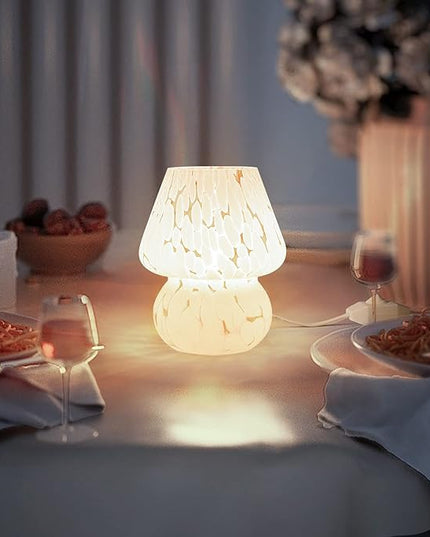 Mushroom Lamp Small Bedside Table Lamp-Nightstand Nightlight Dimmable Stepless, Translucent Glass White Desk Lamp for Bedroom Dorm Living Kitchen, Murano Style Aesthetic Cute Home Decor Gift - LeafyLoom