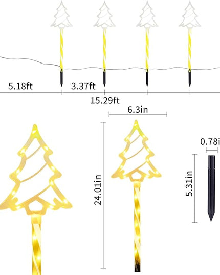 Solar Christmas Pathway Lights Outdoor Decorations, 8 Modes Xmas Tree Candy Lights Waterproof Led Garden Stake Lights for Walkway Yard Lawn Porch Holiday Decor 5-Pack (Warm White Xmas Tree Lights) BRIGHTDECK