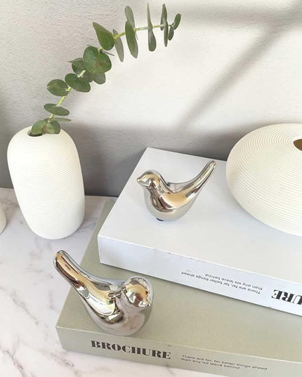 Cute Bedroom Decor Birds, Silver Cute Home Decor, Small Table Decor Items, Modern Silver Cute Decor for Living Room Shelf Bookshelf Table Top - LeafyLoom
