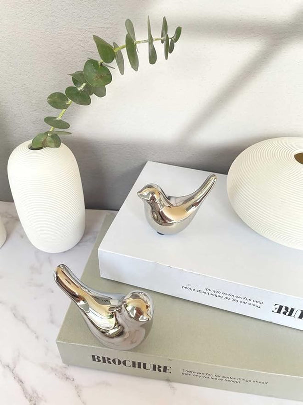 Cute Bedroom Decor Birds, Silver Cute Home Decor, Small Table Decor Items, Modern Silver Cute Decor for Living Room Shelf Bookshelf Table Top - LeafyLoom