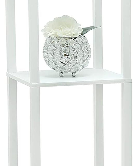 Simple Designs LF1037-WHT Floor Lamp Etagere Organizer Storage Shelf with 2 USB Charging Ports, 1 Charging Outlet and Linen Shade, White - LeafyLoom